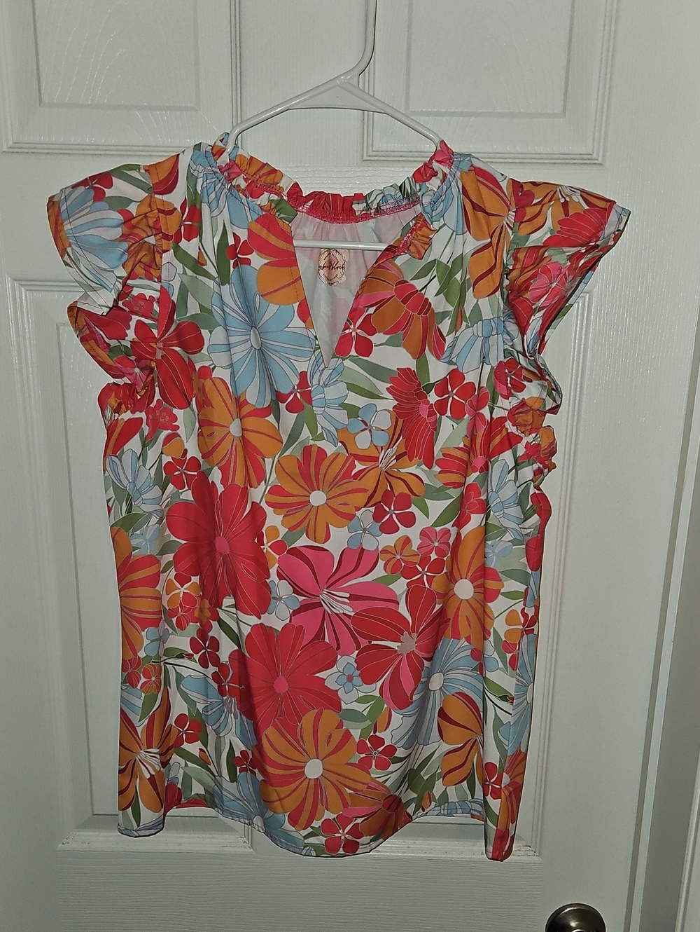 Floral Ruffle Sleeve Women's Top - Multicolor